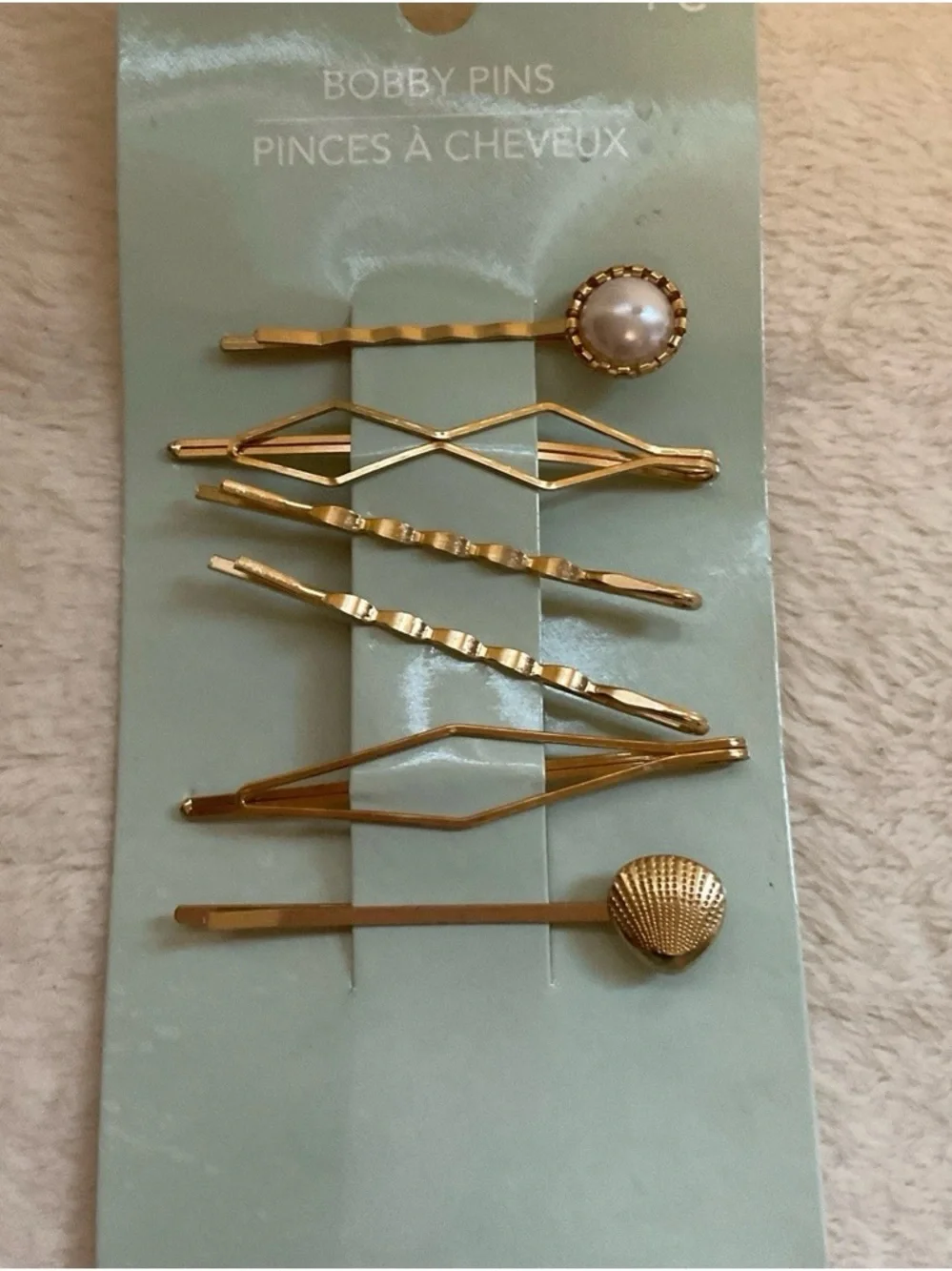 Gold Tone Pearl & Shell Accent Bobby Pin Set - Women's Hair Accessories